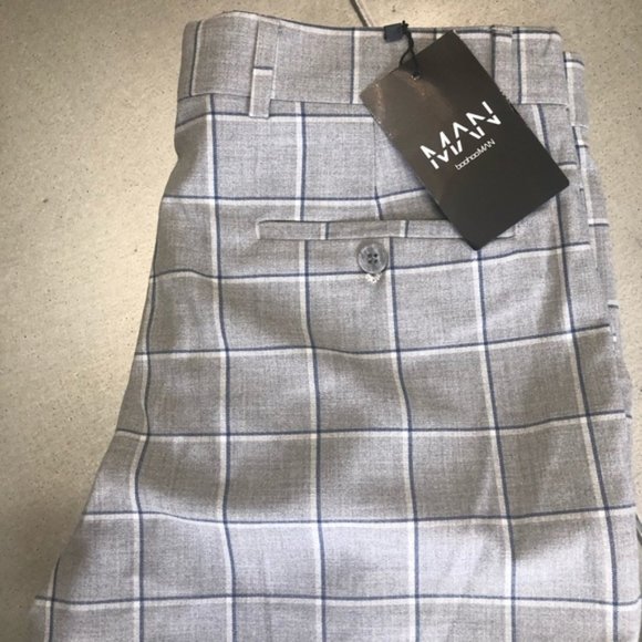 boohooMAN grey windowpane smart formal trouser 32 - Picture 4 of 8